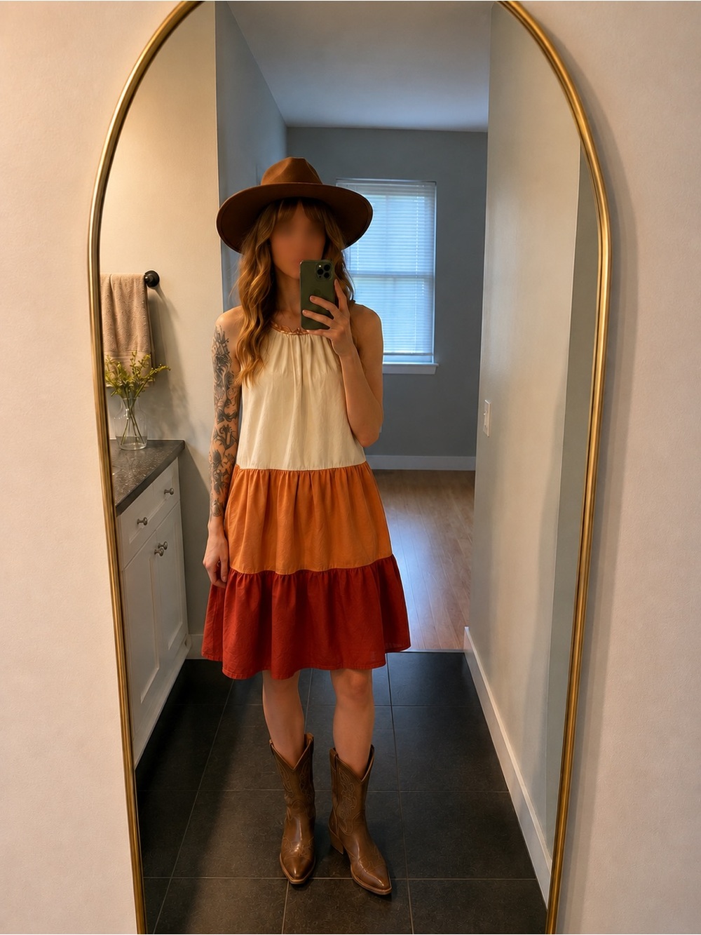 Hem & Thread Cream, Orange & Rust Tiered Sun Dress